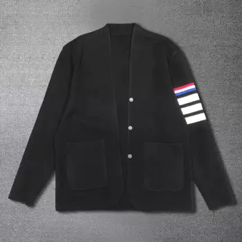 Корейский Кардиган 2023, Мужская одежда, осенний однотонный кардиган, куртка, мужской вязаный Повседневный Кардиган с воротником-стойкой
