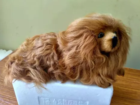 Коричневая модель лежащей собаки из полиэтилена и меха, Золотая кукла собаки, примерно 28x16 см, 1848