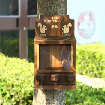 Кормушка для белков с наружным креплением 17 см x 12,5 см x 29 см, деревянная, для улицы, с подъемной крышкой