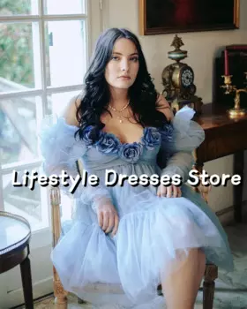 Короткие вечерние платья с открытыми плечами Blue Rose, фатиновые вечерние платья с длинным рукавом, женское платье