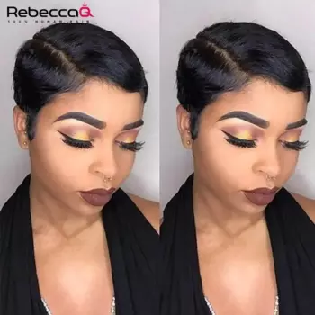 Короткий парик Rebecca Bob, парик с стрижкой пикси, прямые парики из натуральных волос, Т-образный прозрачный парик шнурка для женщин, предварительно сорванный парик для волос