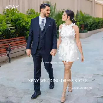 Короткое свадебное мини-платье XPAY с круглым вырезом и лямкой на шее