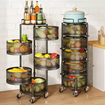 Корзина для фруктов и овощей, чаши для кухни с металлической крышкой, вращающаяся стойка для хранения SNTD 5 ярусов, корзина для картофеля, лука, хлеба