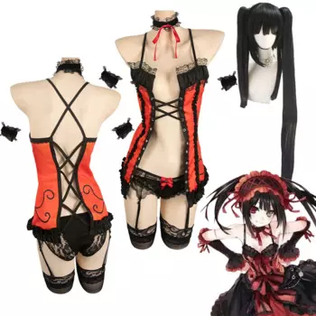 Косплей-костюм Tokisaki Куруми для женщин, аниме свидание, фантазия, прямой парик, маскировка, красный сексуальный костюм для взрослых, карнавальный костюм на Хэллоуин
