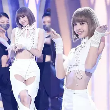 Костюм для джазовых танцев в стиле K-POP, Корейская певица Лиза, хип-хоп, пикантный короткий топ с вырезами и лямкой на шее, свободные прямые джинсы, сценический костюм Y2K