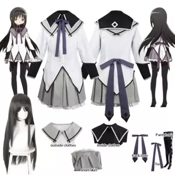 Костюм для косплея Ainime Puella Magi Madoka Magica, костюм для косплея аками, гомура, короткая юбка Jk, Униформа с бантиками, искусственный парик на Хэллоуин