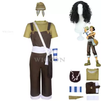 Костюм для косплея аниме GOD Usopp, коричневый Ромпер, Униформа, футболка, шарф, полный комплект, костюм для взрослых, для карнавала, Хэллоуина