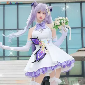 Костюм для косплея Keqing Lolita Game Genshin Impact, белый свадебный костюм, аниме одежда, униформа для Хэллоуина и карнавала для женщин