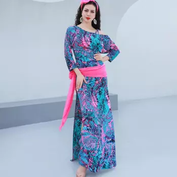 Костюм для восточных танцев, комплект из 3 предметов, длинный халат + пояс + головной убор