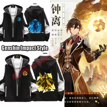 Костюм Genshin Impact для косплея, ZhongLi, тарталья Мона, модная куртка, пальто, игровая одежда, унисекс, толстовка с капюшоном на молнии