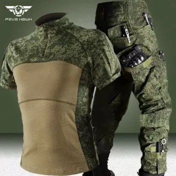 Костюм мужской Камуфляжный из футболки с коротким рукавом и прямых брюк-Карго