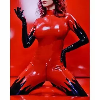Костюм party100 % новый латексный костюм резиновый сексуальный красный и черный костюм-кошка Gummi 0,4 мм размер S-XXLcosplay