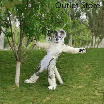 Костюм-талисман Fursuit на Хэллоуин с изображением белого меха Хаски лисы, костюм для косплея, искусственное Рождество