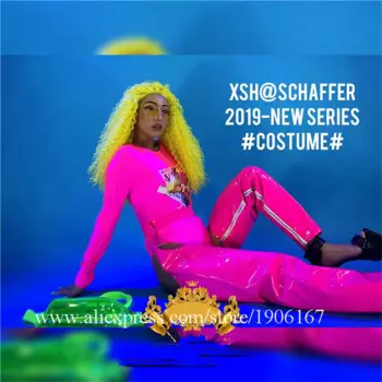 Костюм женский для бальных танцев, пикантный розовый костюм на Хэллоуин, для подиума, сцены, ТВ-шоу, клувечерние, одежда для девушек, парики, сумки, очки