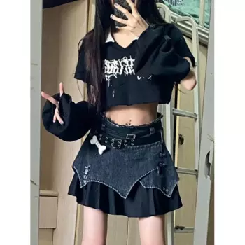 Ковбойская юбка Pure Desire Spicy Girl, новая детская одежда дофамина, нестандартный лоскутный дизайн, пышная плиссированная юбка