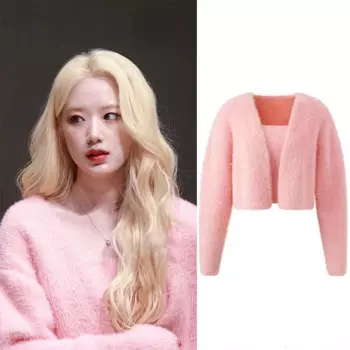 Kpop Корейский женский сексуальный розовый кардиган с длинными рукавами, короткие тонкие свитера Lady High Street, универсальный милый трикотаж, зимнее теплое пальто