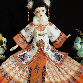 Красивая Одежда для кукол 1/4 BJD, Оранжевый Комплект этнического платья с круглым вырезом