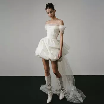 Красивые короткие женские платья Off White Bubble со съемным шлейфом без бретелек с короткими рукавами Красивое свадебное платье