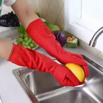 Красные перчатки для кухни с длинными рукавами-водонепроницаемые резиновые латексные перчатки для мытья посуды и очистки