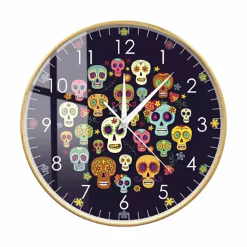 Красочные настенные часы с принтом в виде сахарного черепа Die de Death, Мексиканский День мертвых, домашний декор, Цветочный Череп, голова, деревянная рамка, часы