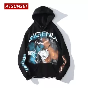 Красочный Свитшот ATSUNSET с аниме принтом для девочек, Осенний хлопковый пуловер в стиле хип-хоп, уличный Ретро стиль, толстовка с круглым вырезом и карманами, топы