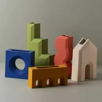 Креативная Геометрическая архитектурная керамическая ваза Morandi, для гостиной, винного шкафа, настольная Цветочная композиция, контейнер, домашний декор