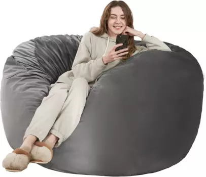 Кресло HABUTWAY Bean Bag: гигантское кресло 4 'с пенным наполнителем с эффектом памяти, кресло для взрослых размером 4 фута, серое