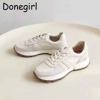 Кроссовки Donegirl женские на шнуровке, простые повседневные винтажные туфли на плоской платформе, с круглым носком, шикарные, весна-осень 2024