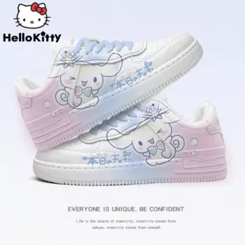 Кроссовки Sanrio Y2k женские с мультипликационным принтом, люксовые модные Универсальные кеды Cinnamoroll Kuromi Melody, белые на плоской подошве