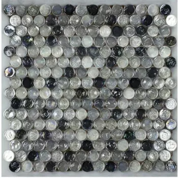 Круглая черно-белая Переливающаяся стеклянная мозаичная плитка Penny, кухонная напольная плитка для гостиной, ванной комнаты