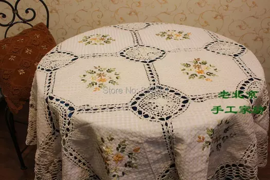 Кружевная скатерть для украшения дома, скатерть с круглым вырезом, верхнее покрытие с цветочной вышивкой, 2015