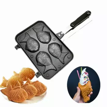 Кухонная японская вафельница Taiyaki в форме двойной рыбы, горячий десерт, форма для выпечки вафель в японском стиле, двойная сковорода, форма для вафель в сковороде