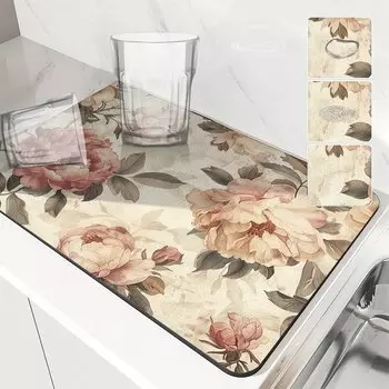 Кухонный впитывающий коврик для посуды Floral Plant