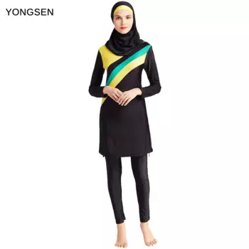 Купальник YONGSEN с длинным рукавом, скромная одежда для медвежат, комплект бикини, полное покрытие, исламский, Арабский Дубай, купальный костюм, Мусульманский купальник
