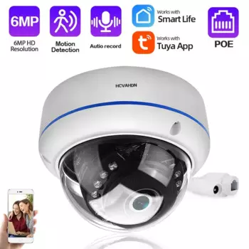 Купольная камера видеонаблюдения Tuya 6MP POE, уличная водонепроницаемая 5MP Smart Life, камера видеонаблюдения, система аудио, потолочная IP-камера