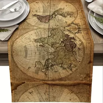 Льняная скатерть-дорожка Retro Nautical Map of World