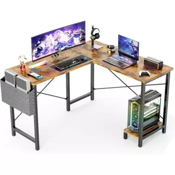L-образный компьютерный стол, игровой стол, угловой стол, 50 дюймов, письменный стол для ПК, учебный стол с деревянной подставкой для процессора