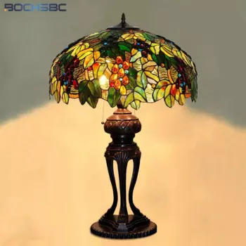 Лампа BOCHSBC Tiffany Art, Высококачественная настольная лампа из витражного стекла с виноградным абажуром, лампа для гостиной, прикроватный светильник для бара