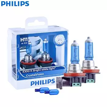 Лампа Philips Crystal Vision H11, 12 В, 55 Вт, фонарь 12362CVSM 4300K, Ярко-белая Автомобильная галогенная фара, противотуманная фара, автомобильные лампы (двойная упаковка)