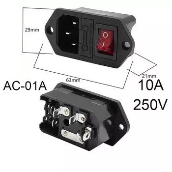 Латунная электрическая розетка IEC320 C14 C15 с подсветкой 250В 10А