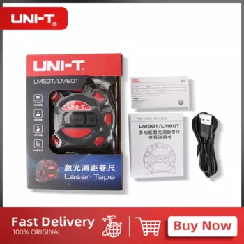 Лазерная рулетка UNI-TLM50T LM60T, 50 м, 60 м, цифровая электронная рулетка, измеритель рулетки, телескопический измерительный инструмент с ЖК-дисплеем