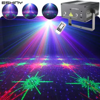 Лазерный проектор ESHINY RG RGB 24/18/64 шаблонов, проектор для дискотеки, DJ, освещение для вечерние, бара, Рождественское украшение, для дома, танцев, Нового года, сцены Z13N7