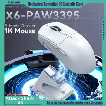 Легкая беспроводная Bluetooth мышь Attack Shark X6, трехмодельная мышь 18000dpi, перезаряжаемая мышь Paw3395 для киберспорта, игровая мышь Rgb Base