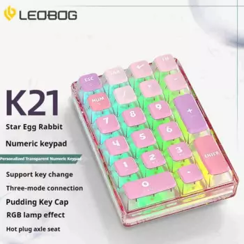 LEOBOG K21 Беспроводная прозрачная цифровая клавиатура, внешняя индивидуальная механическая клавиатура, проводная Bluetooth 2,4G с возможностью горячей замены