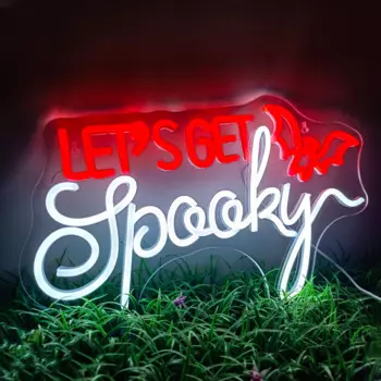 Let's Get Spooky Хэллоуин неоновая вывеска украшение комнаты с регулируемой яркостью светодиодный Призрак для дома гостиной бара лампа для стены в магазине