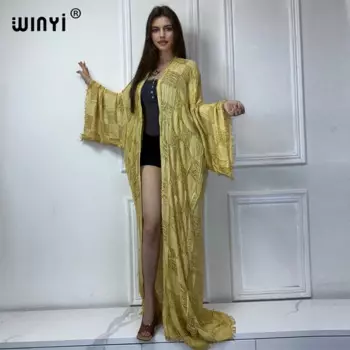 Летний наряд WINYI, создает старый галстук, женская пляжная одежда, накидка на купальник, элегантное праздничное пляжное кимоно с длинным рукавом, Макси-платье