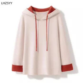 LHZSYY 100% чистый кашемировый свитер с капюшоном зимний новый женский вязаный пуловер Высококачественная куртка большого размера Толстая Толстовка с капюшоном