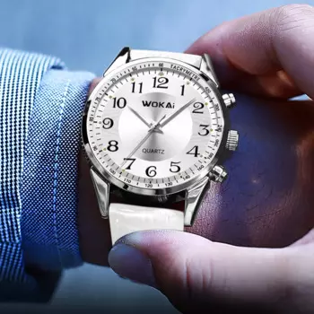 Лидер продаж 2023, мужские часы WOKAI, лучший бренд Lxury, спортивные белые часы, повседневные кварцевые наручные часы с кожаным ремешком, мужские часы