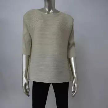 Лидер продаж, модный плиссированный топ Miyake с высоким эластичным круглым вырезом, свободная верхняя одежда, женская футболка с рукавом до локтя