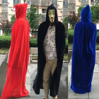 Лидер продаж, женский и мужской накидка смерти, бархатная накидка для взрослых, бархатная с капюшоном, искусственная накидка на Хэллоуин, модный костюм унисекс, 5 цветов